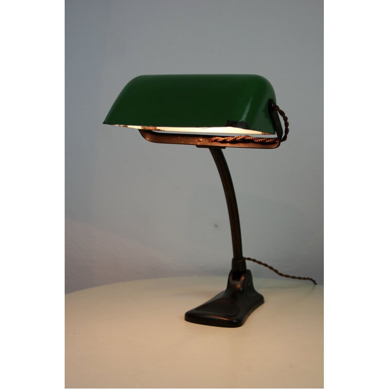 Lampe de banquier vintage verte et noire, Art Nouveau, 1920