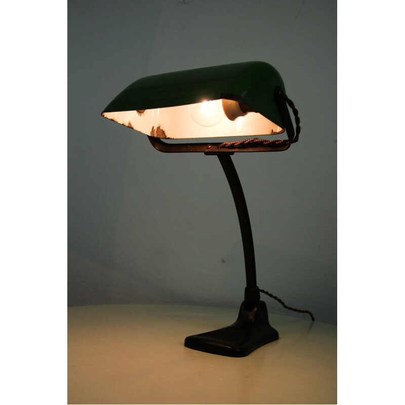 Lampe de banquier vintage verte et noire, Art Nouveau, 1920