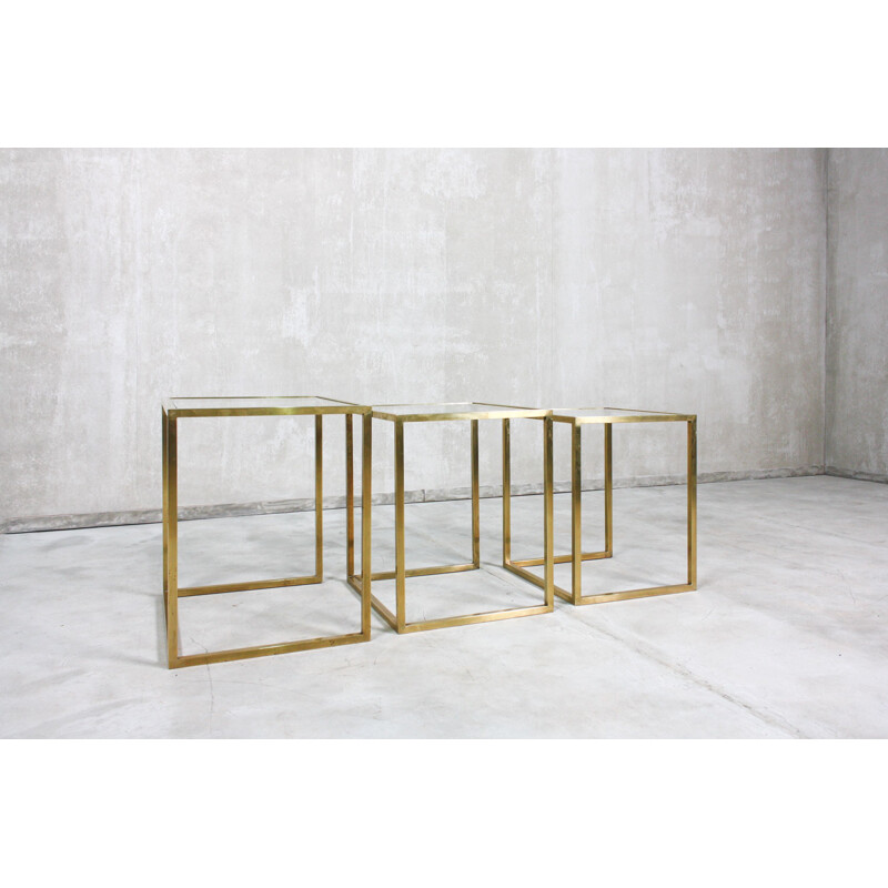 Vintage brass and glass nesting tables by Guy Lefèvre for Jansen, France 1970