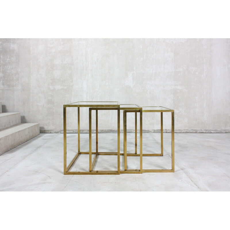 Vintage brass and glass nesting tables by Guy Lefèvre for Jansen, France 1970