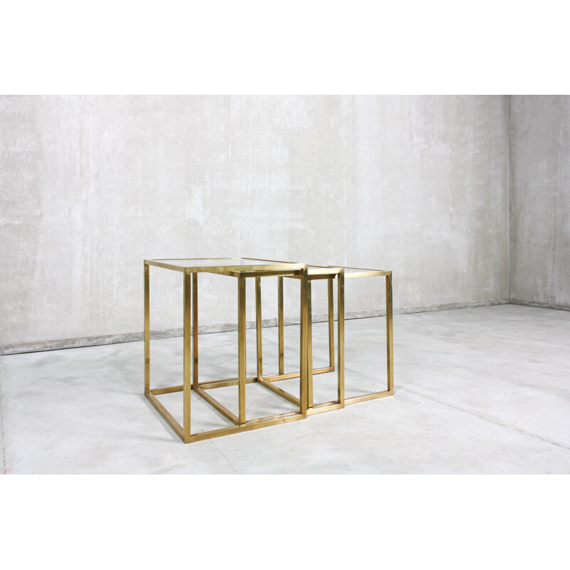 Vintage brass and glass nesting tables by Guy Lefèvre for Jansen, France 1970