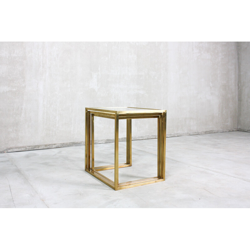 Vintage brass and glass nesting tables by Guy Lefèvre for Jansen, France 1970