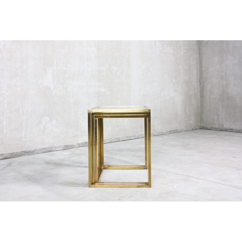 Vintage brass and glass nesting tables by Guy Lefèvre for Jansen, France 1970