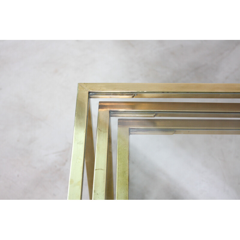 Vintage brass and glass nesting tables by Guy Lefèvre for Jansen, France 1970