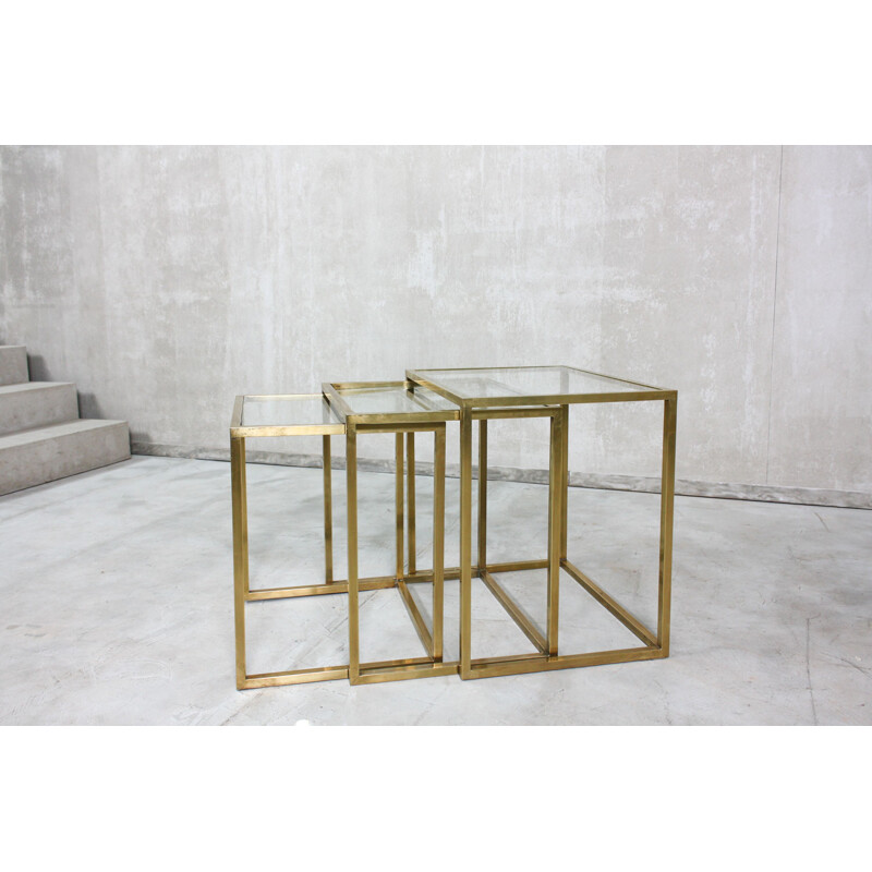 Vintage brass and glass nesting tables by Guy Lefèvre for Jansen, France 1970