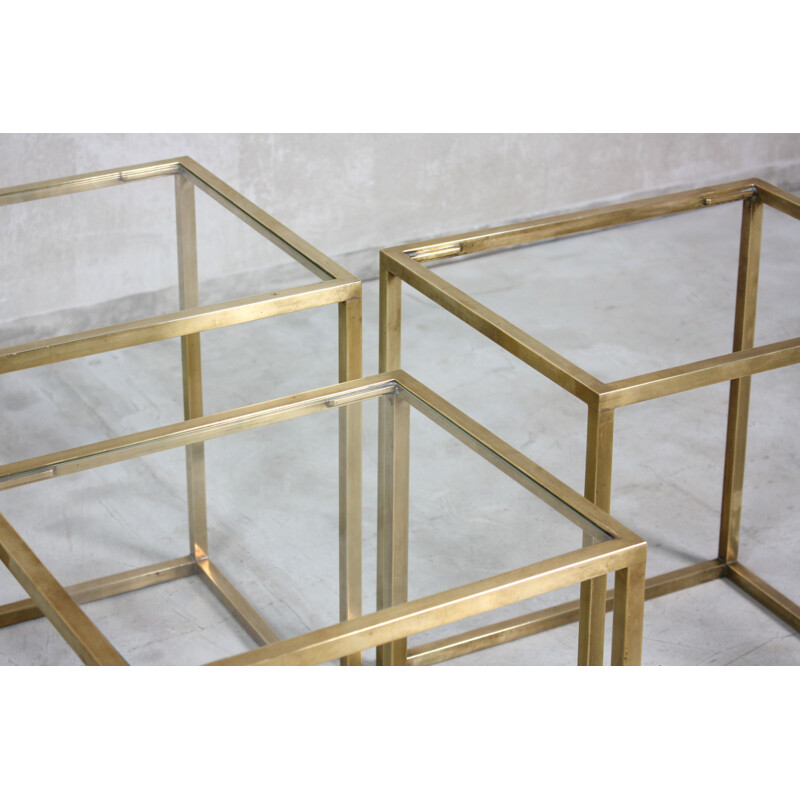 Vintage brass and glass nesting tables by Guy Lefèvre for Jansen, France 1970