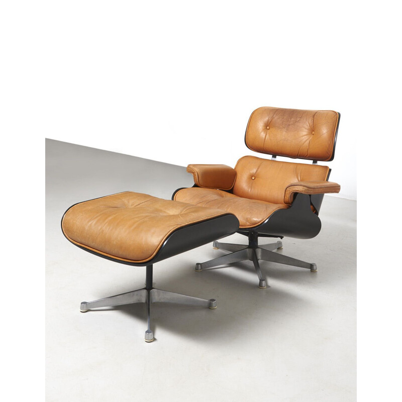 Fauteuil lounge vintage avec repose-pied, Charles et Ray Eames pour Herman Miller USA 1950