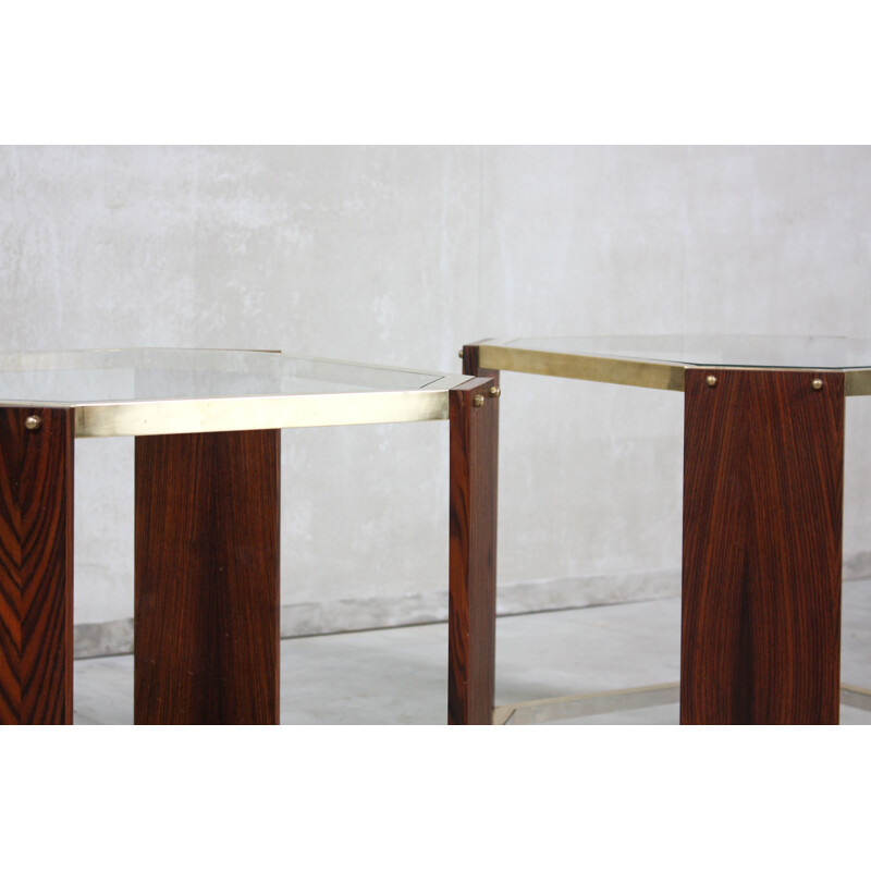 Pair of vintage brass and rosewood side tables, Italy 1970