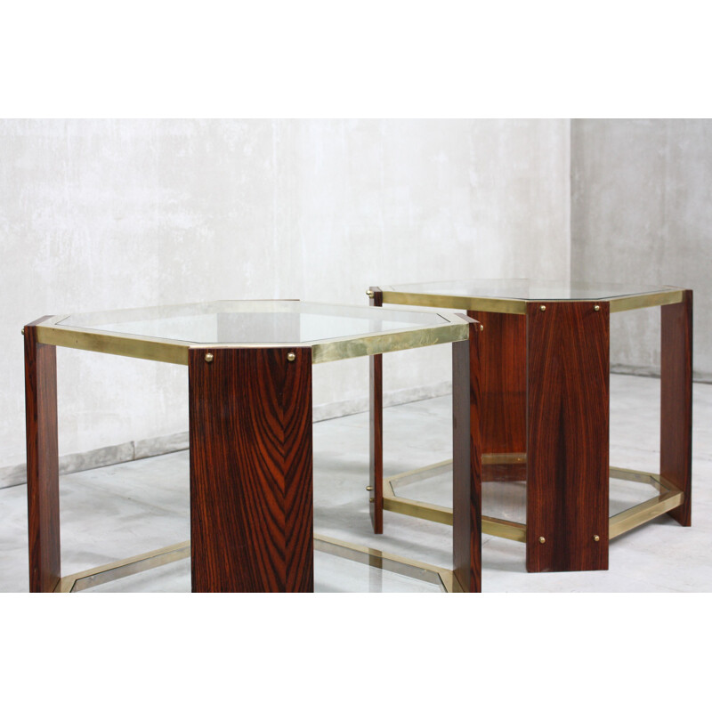 Pair of vintage brass and rosewood side tables, Italy 1970