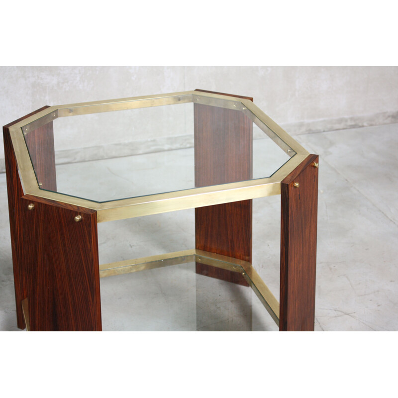 Pair of vintage brass and rosewood side tables, Italy 1970