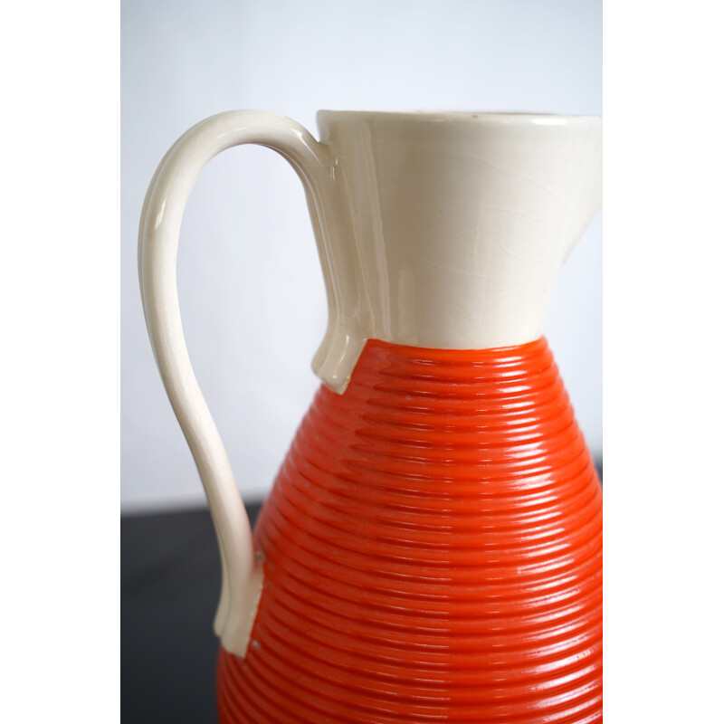 Set of vintage ceramic water pitcher and three glasses by Rometti Italy 1930s