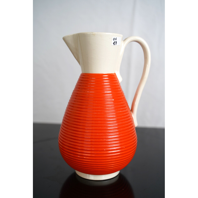 Set of vintage ceramic water pitcher and three glasses by Rometti Italy 1930s