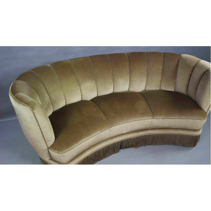 Vintage Danish Curved Velvet Banana Sofa 1950s