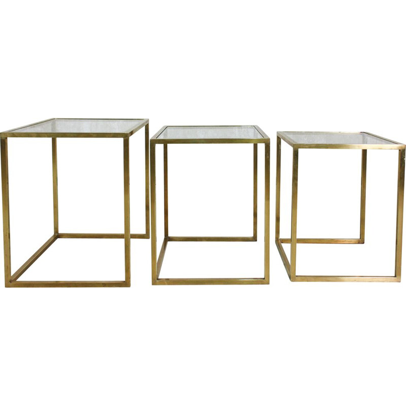 Vintage brass and glass nesting tables by Guy Lefèvre for Jansen, France 1970