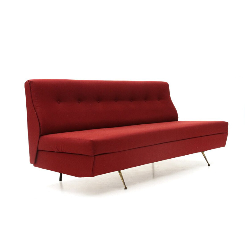 Italienisches Vintage-Bettsofa in rotem Stoff 1950