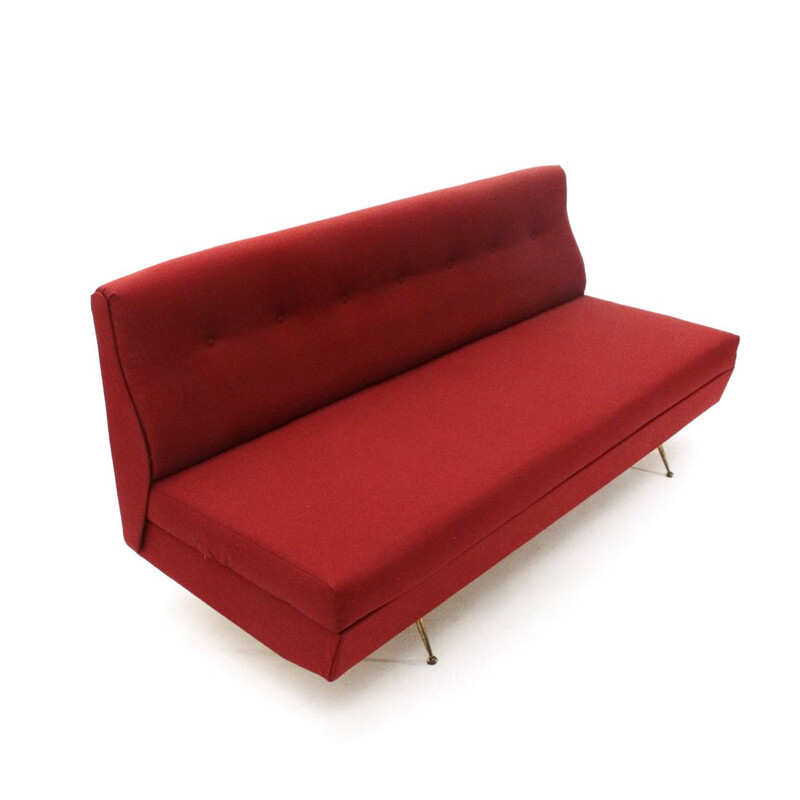 Divano letto italiano vintage in tessuto rosso 1950