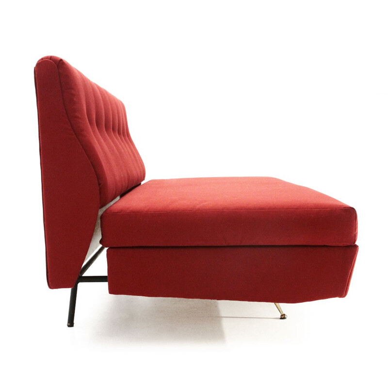 Sofá cama italiano vintage en tela roja 1950