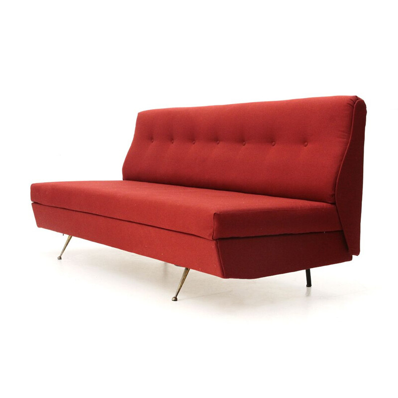 Vintage sofá-cama italiano em tecido vermelho 1950