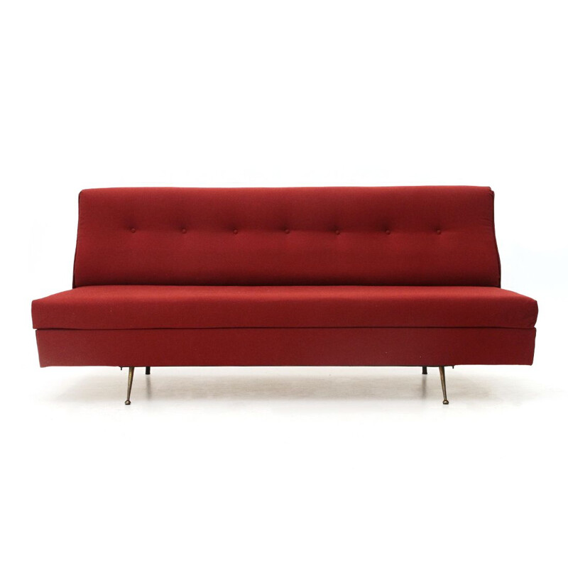 Divano letto italiano vintage in tessuto rosso 1950