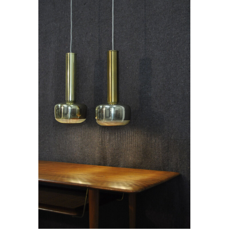 Pair of vintage Guldpendel hanging lamps by Vilhelm Lauritzen for Louis Poulsen Danish 1960s