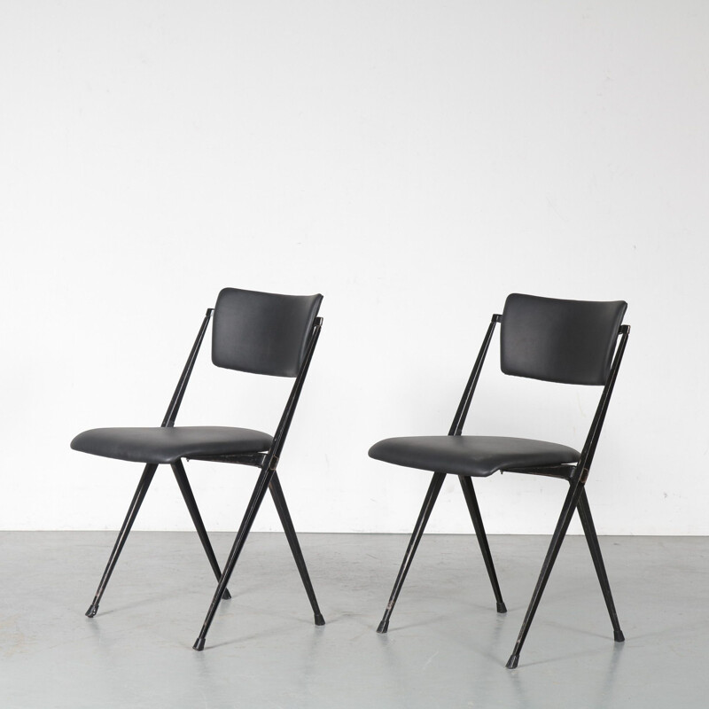 Pair of vintage Pyramid stacking chair by Wim Rietveld for Ahrend de Cirkel Netherlands 1950s