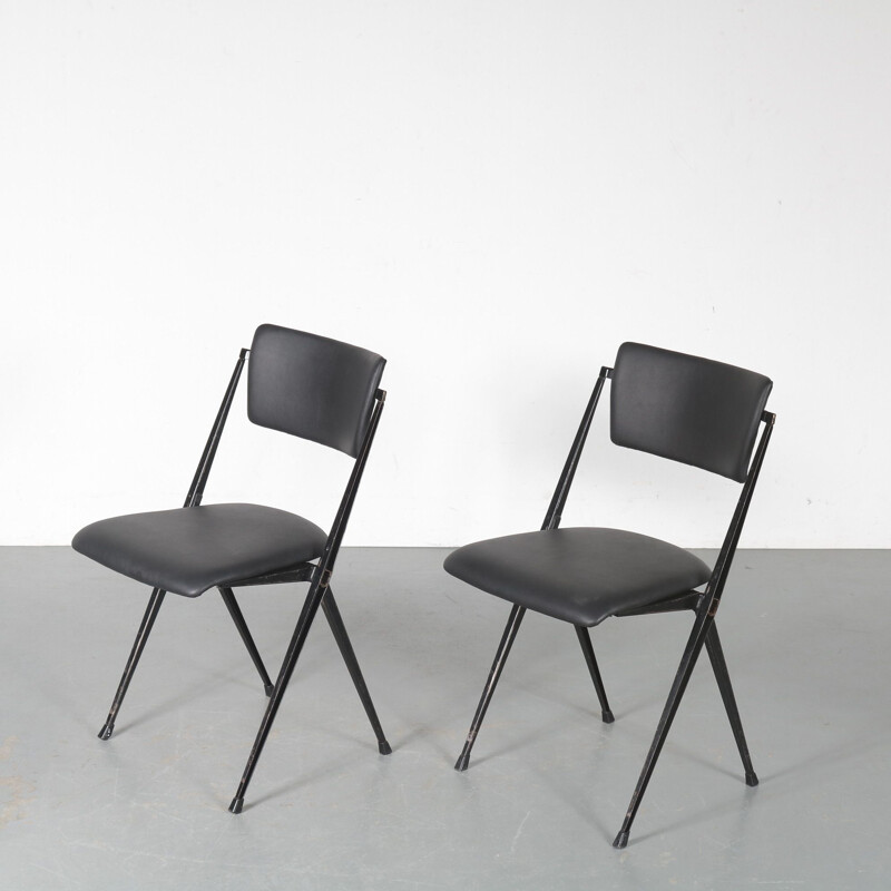 Pair of vintage Pyramid stacking chair by Wim Rietveld for Ahrend de Cirkel Netherlands 1950s