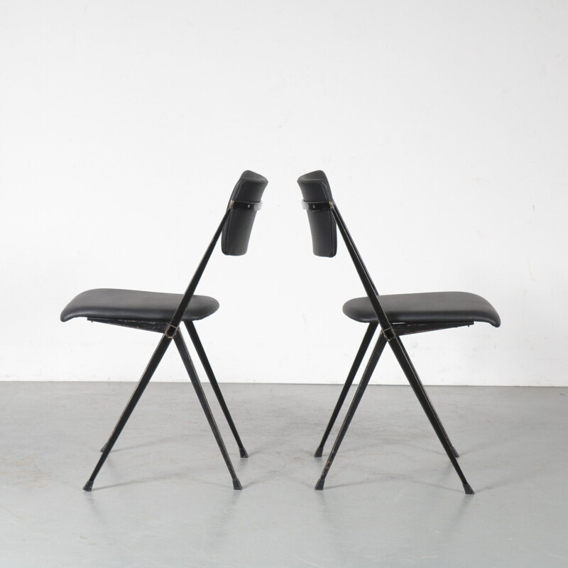 Pair of vintage Pyramid stacking chair by Wim Rietveld for Ahrend de Cirkel Netherlands 1950s