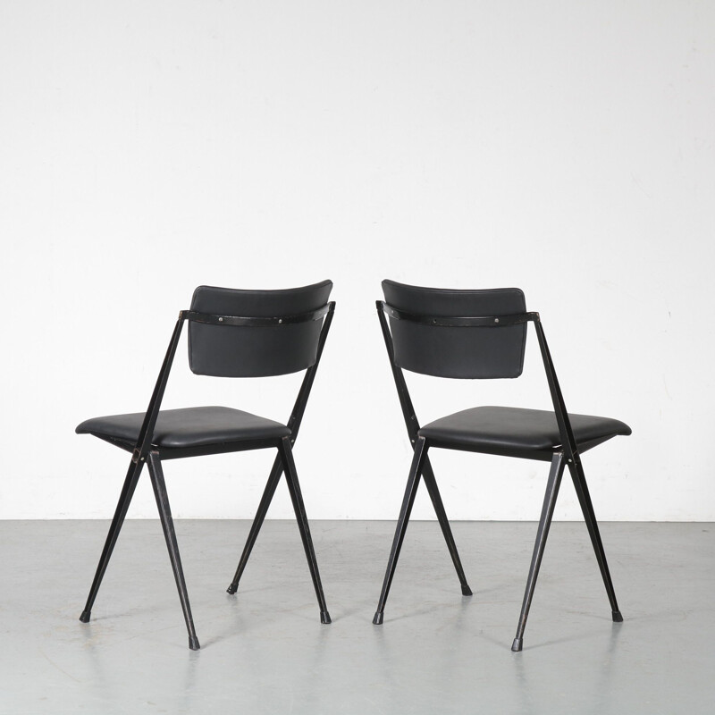 Pair of vintage Pyramid stacking chair by Wim Rietveld for Ahrend de Cirkel Netherlands 1950s