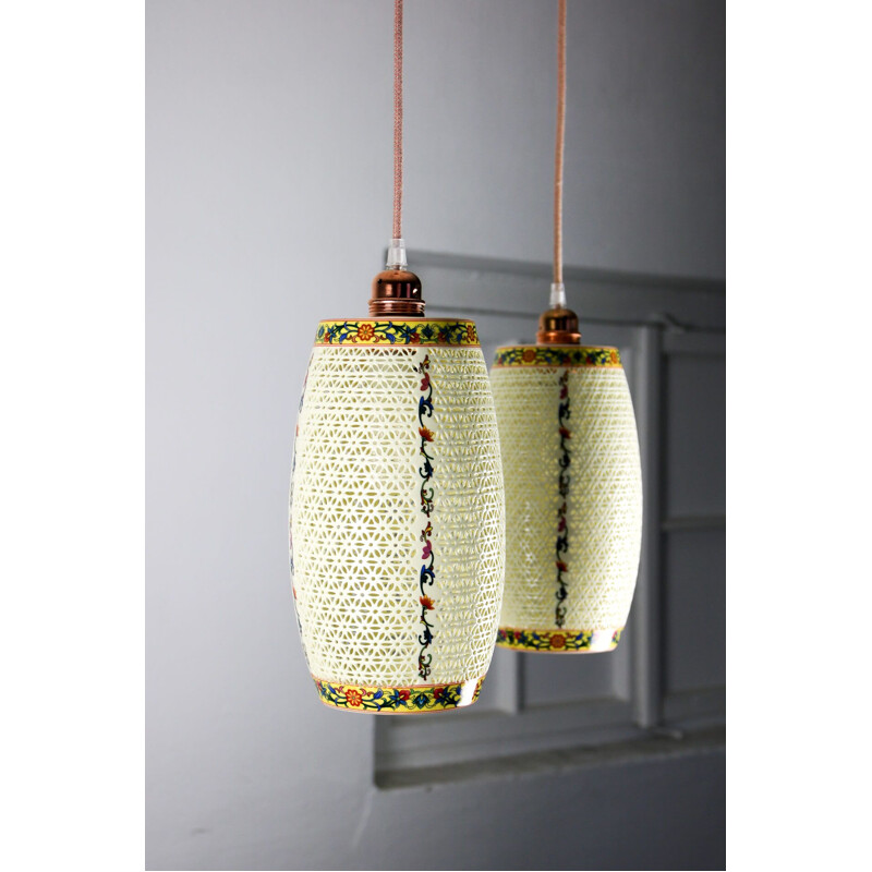 Vintage oriental ceramic pendant lamp, 1980