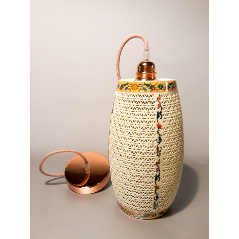 Lampada a sospensione in ceramica orientale vintage, 1980