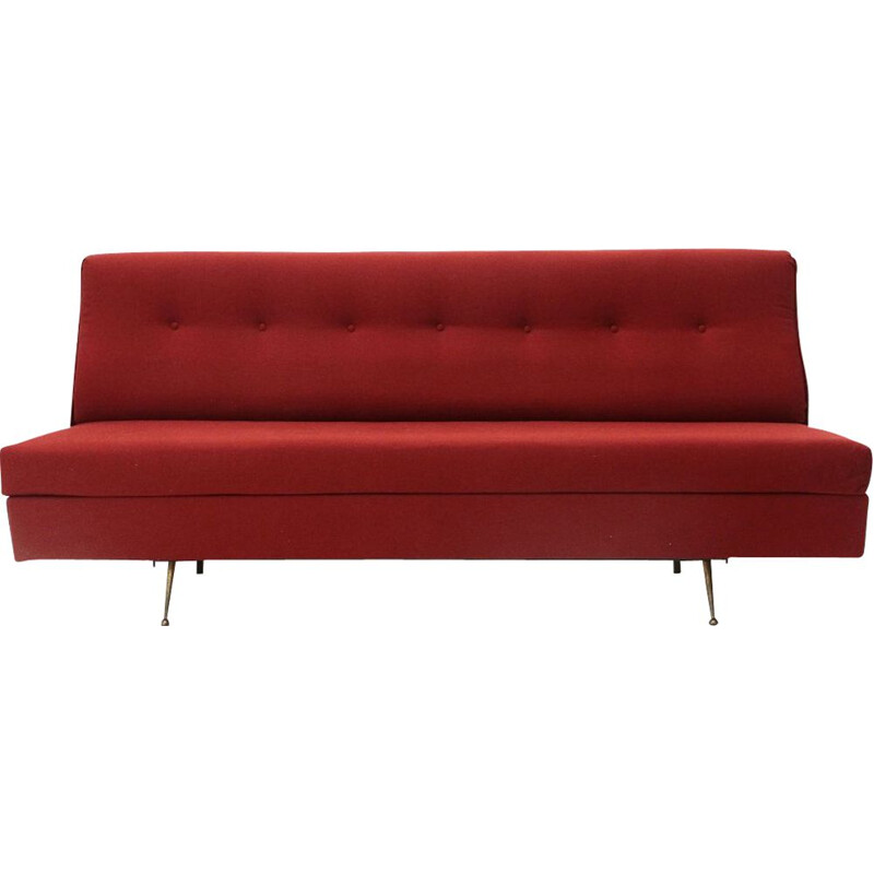 Vintage sofá-cama italiano em tecido vermelho 1950