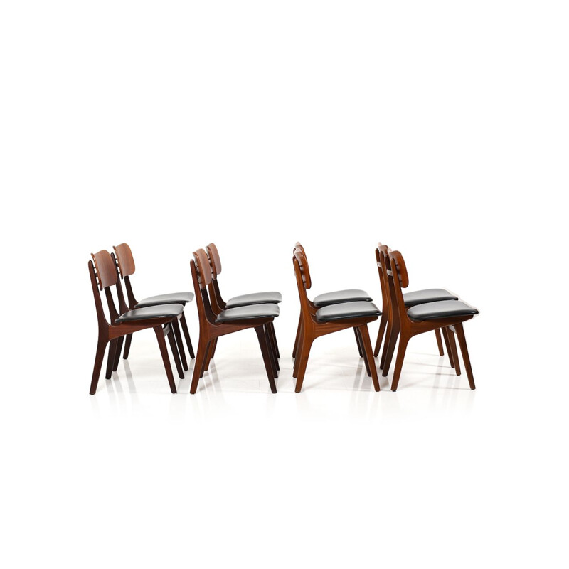 Lot de 8 chaises vintage en teck Ib Kofod-Larsen 1950