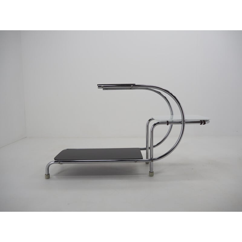 Support de table d'appoint vintage Bauhaus chrome avec verre opaxite 1930
