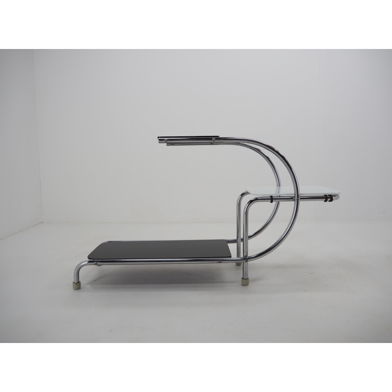 Vintage Bauhaus chrome side table stand with opaque glass 1930