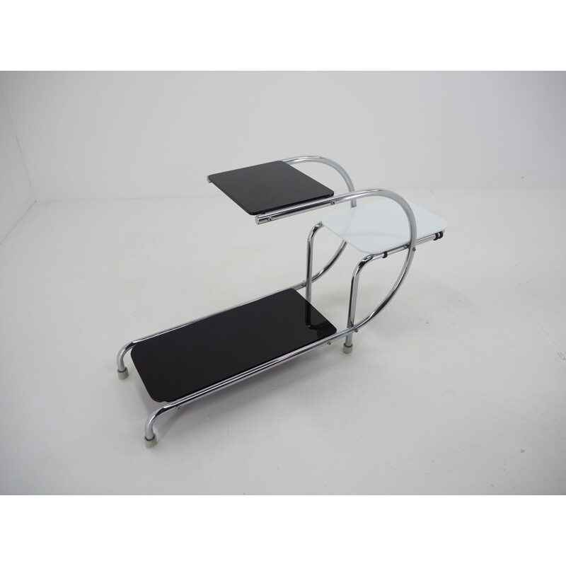 Vintage Bauhaus chrome side table stand with opaque glass 1930