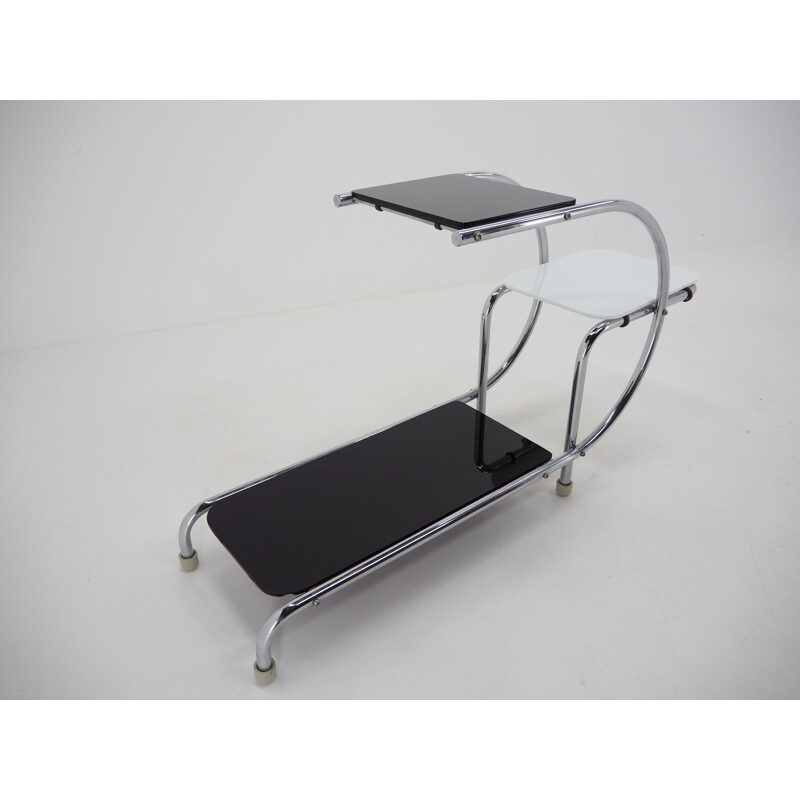 Vintage Bauhaus chrome side table stand with opaque glass 1930