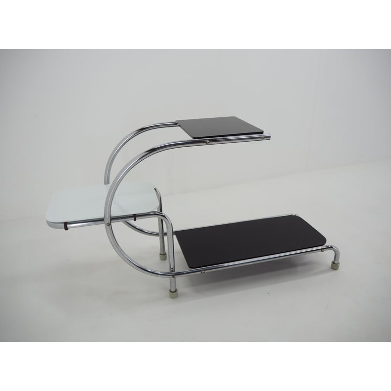 Support de table d'appoint vintage Bauhaus chrome avec verre opaxite 1930