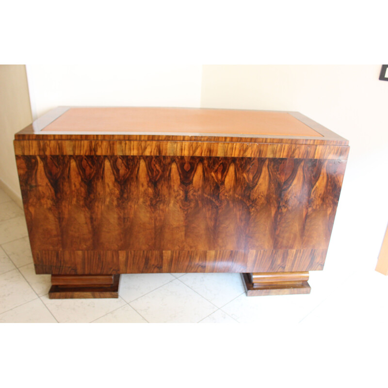 Vintage walnut burr-walnut veneer 2 doors desk with shelves 1940