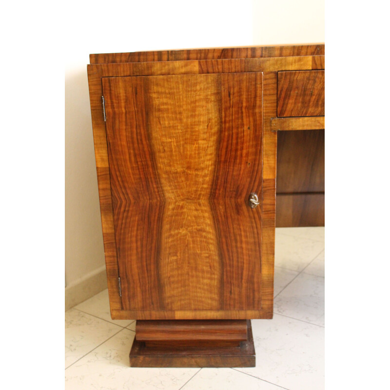 Vintage walnut burr-walnut veneer 2 doors desk with shelves 1940