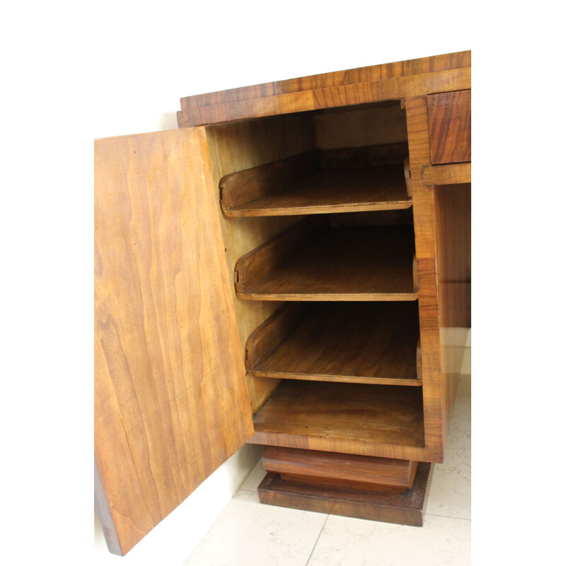 Vintage walnut burr-walnut veneer 2 doors desk with shelves 1940