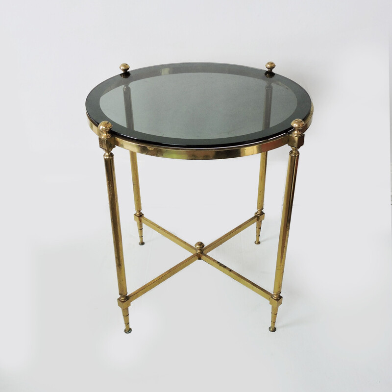 Vintage Brass and Smoked Glass Coffee Table 1970s