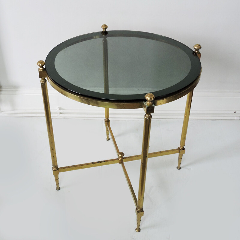 Vintage Brass and Smoked Glass Coffee Table 1970s