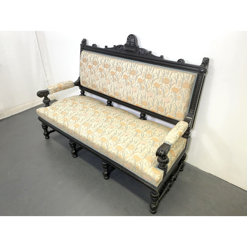 Vintage Bench Sofa Couch black floral 1930s