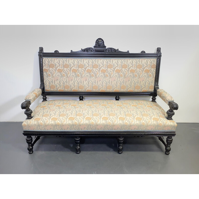 Vintage Bench Sofa Couch black floral 1930s