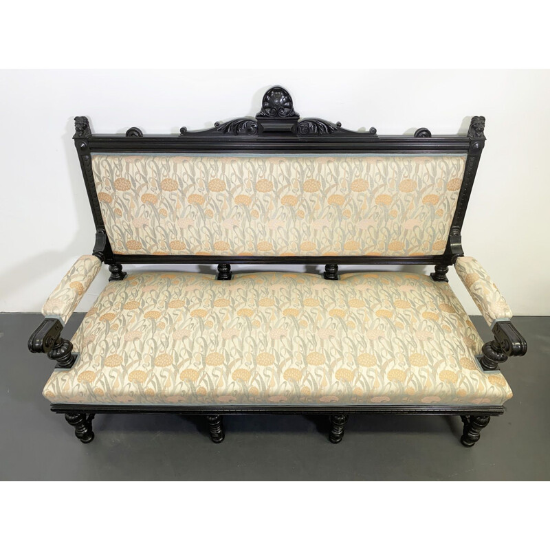 Vintage Bench Sofa Couch black floral 1930s