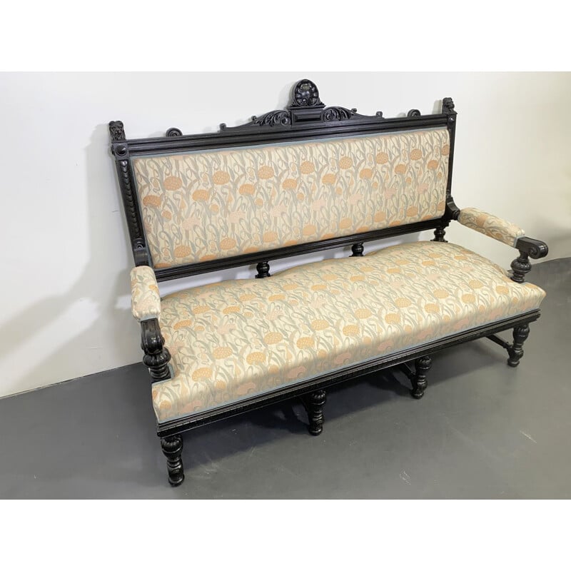 Vintage Bench Sofa Couch black floral 1930s