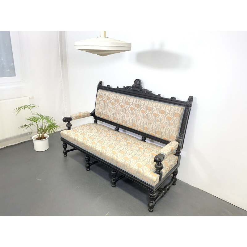 Vintage Bench Sofa Couch black floral 1930s