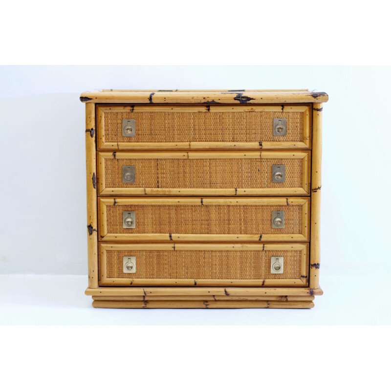 Vintage Bambooand Wicker Chest of Drawers by Dal Vera Italy 1960s