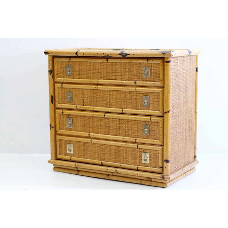 Vintage Bambooand Wicker Chest of Drawers by Dal Vera Italy 1960s