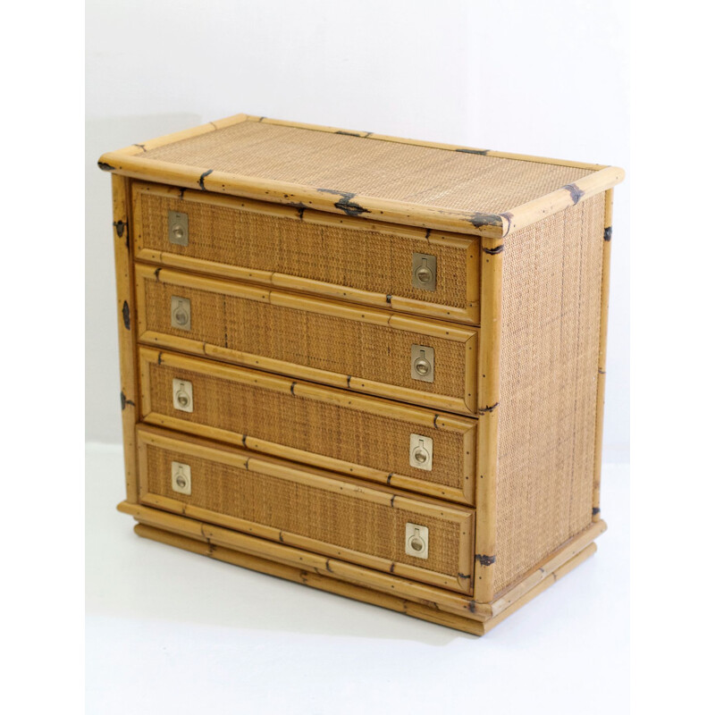 Vintage Bambooand Wicker Chest of Drawers by Dal Vera Italy 1960s